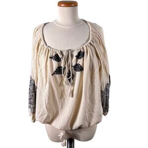 Denim&Supply Ralph Lauren Women Large Cream Drawstring Tasseled Boho Blouse Tops